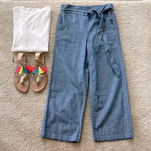 J. Crew Chambray Tie Waist Wide Leg Pants - Picture 3 of 9